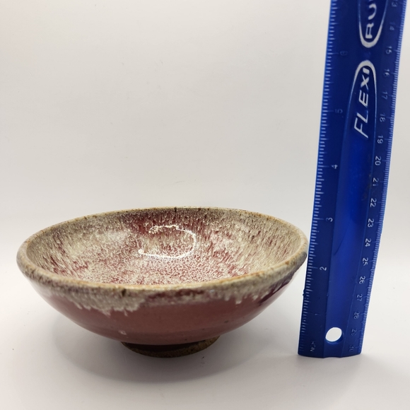 Glazed Art Pottery Small Bowl Burgundy & Gray Tones 6" Diameter - Picture 3 of 5